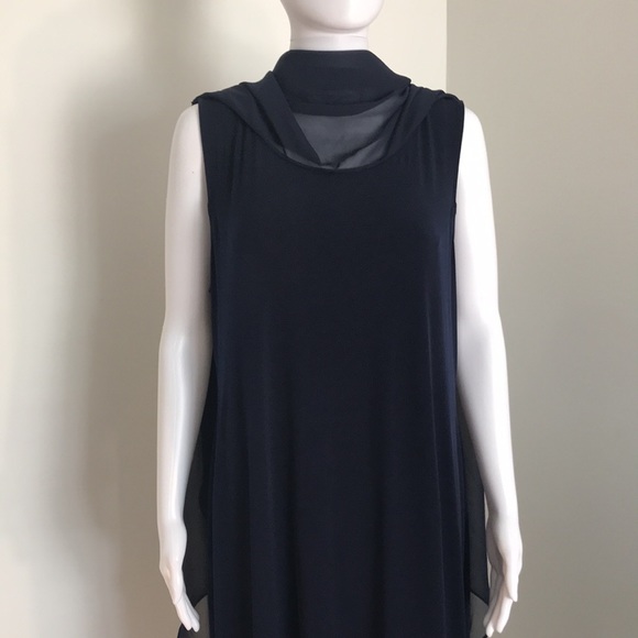 Glamour Nights, Navy Blue Dress with attached sheer Overlay. - Picture 4 of 15